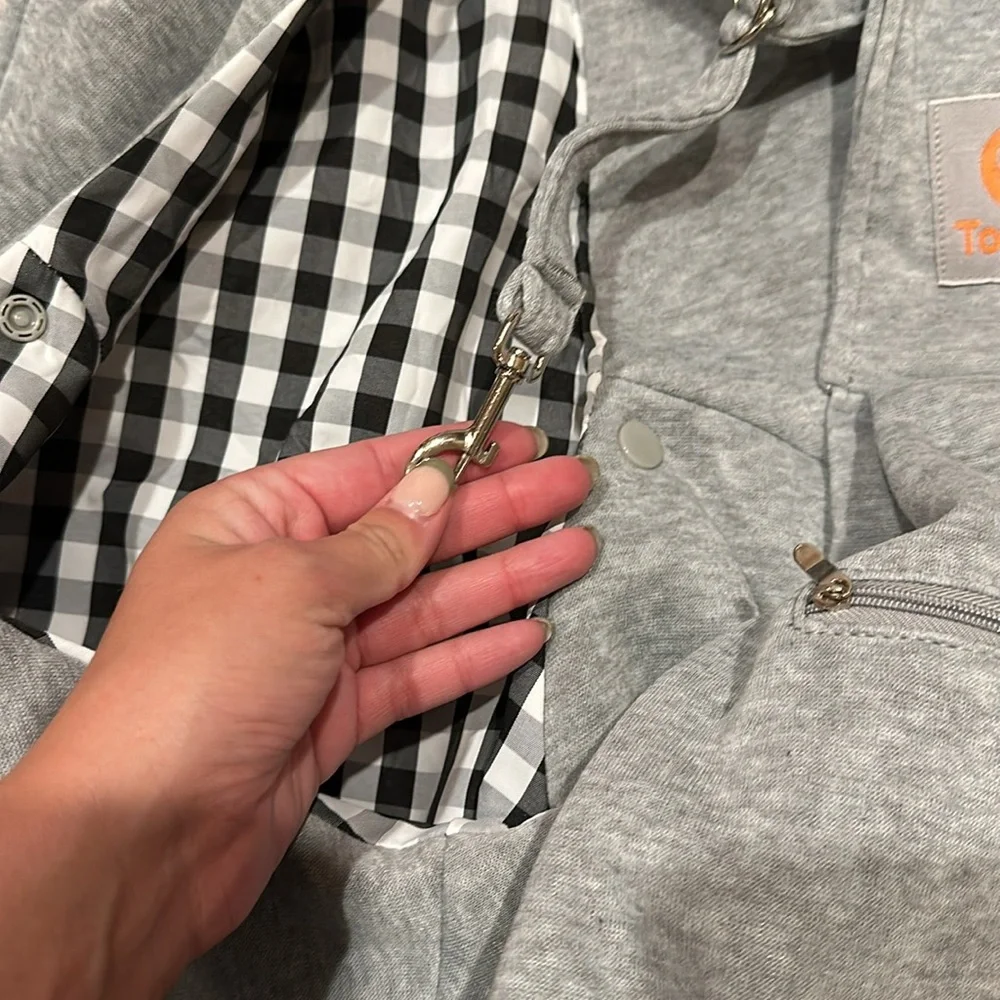Gray Pet Sling Carrier with Checked Lining - Brand: